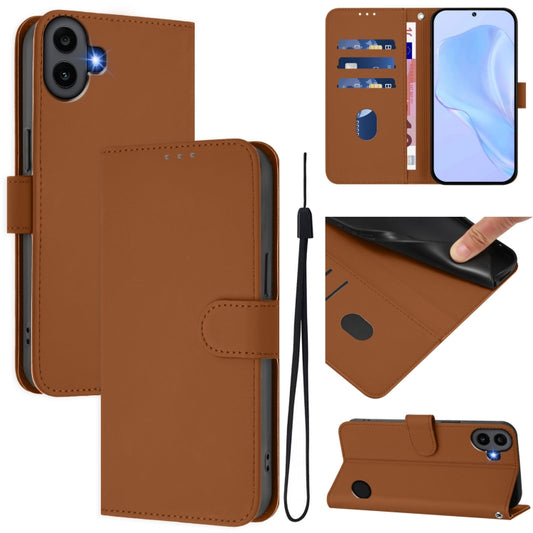 For Nothing CMF Phone 1 Skin Feel Solid Color Leather Phone Case with Lanyard(Brown) - More Brand by buy2fix | Online Shopping UK | buy2fix