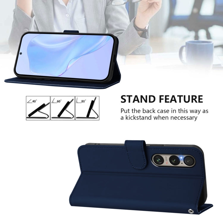 For Sony Xperia 1 VI 2024 Skin Feel Solid Color Leather Phone Case with Lanyard(Navy Blue) - Sony Cases by buy2fix | Online Shopping UK | buy2fix