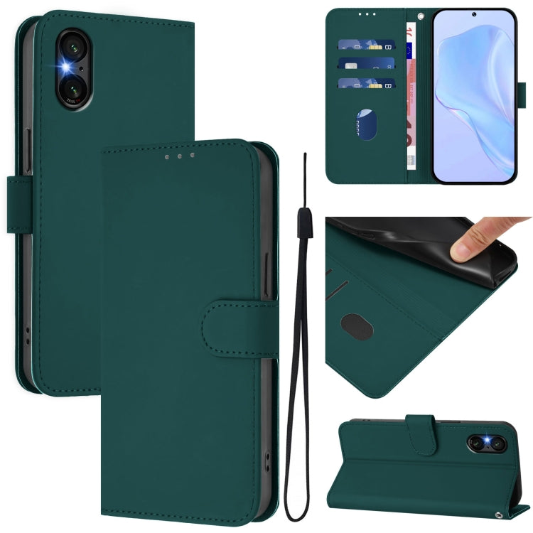 For Sony Xperia 5 VI 2024 Skin Feel Solid Color Leather Phone Case with Lanyard(Dark Green) - Sony Cases by buy2fix | Online Shopping UK | buy2fix