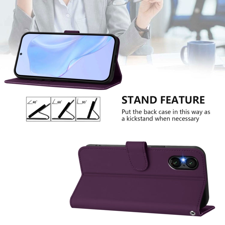 For Sony Xperia 5 VI 2024 Skin Feel Solid Color Leather Phone Case with Lanyard(Violet) - Sony Cases by buy2fix | Online Shopping UK | buy2fix