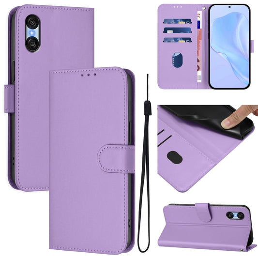 For Sony Xperia 10 VI 2024 Skin Feel Solid Color Leather Phone Case with Lanyard(Lavender Purple) - Sony Cases by buy2fix | Online Shopping UK | buy2fix