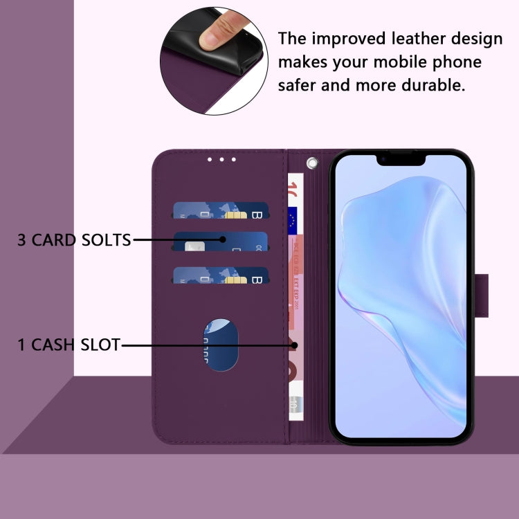 For iPhone 16 Pro Skin Feel Solid Color Leather Phone Case with Lanyard(Violet) - iPhone 16 Pro Cases by buy2fix | Online Shopping UK | buy2fix