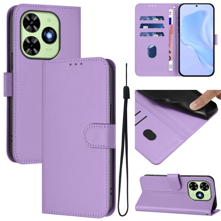 For Tecno Spark Go 2024 4G Skin Feel Solid Color Leather Phone Case with Lanyard(Lavender Purple) - Tecno Cases by buy2fix | Online Shopping UK | buy2fix