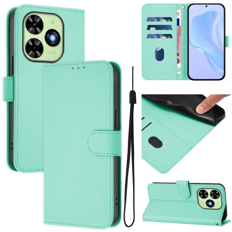 For Tecno Spark Go 2024 4G Skin Feel Solid Color Leather Phone Case with Lanyard(Mint Green) - Tecno Cases by buy2fix | Online Shopping UK | buy2fix