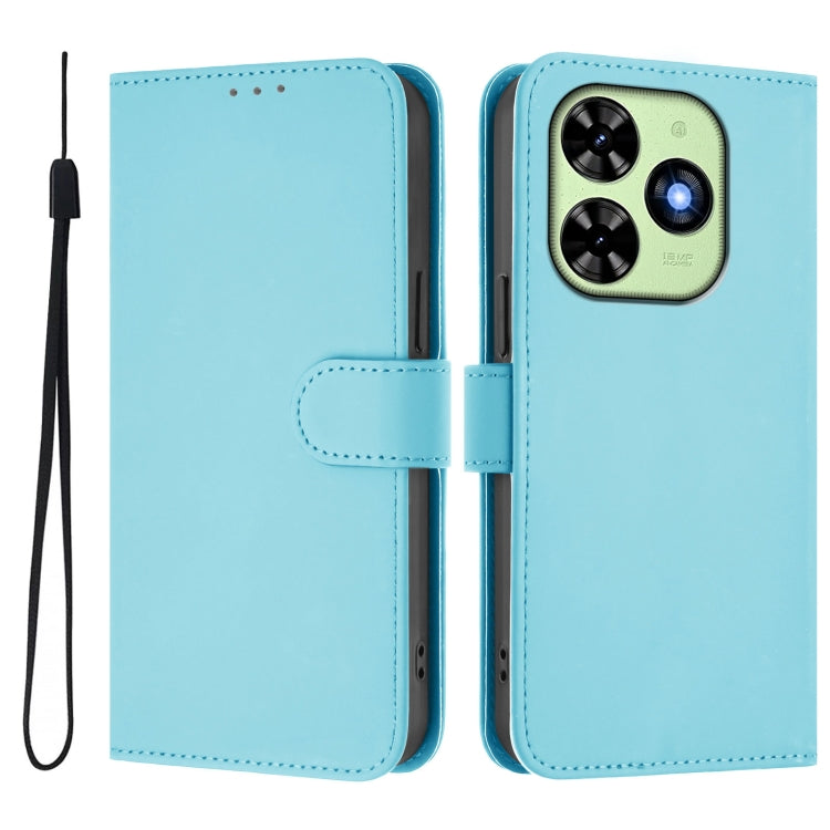 For Tecno Spark Go 2024 4G Skin Feel Solid Color Leather Phone Case with Lanyard(Sky Blue) - Tecno Cases by buy2fix | Online Shopping UK | buy2fix