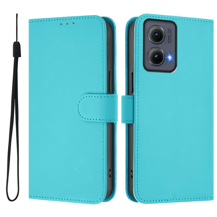 For Motorola Edge 5G 2024 Skin Feel Solid Color Leather Phone Case with Lanyard(Lake Blue) - Motorola Cases by buy2fix | Online Shopping UK | buy2fix