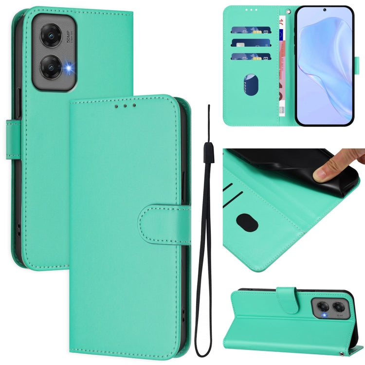 For Motorola Moto G Stylus 5G 2024 Skin Feel Solid Color Leather Phone Case with Lanyard(Green) - Motorola Cases by buy2fix | Online Shopping UK | buy2fix