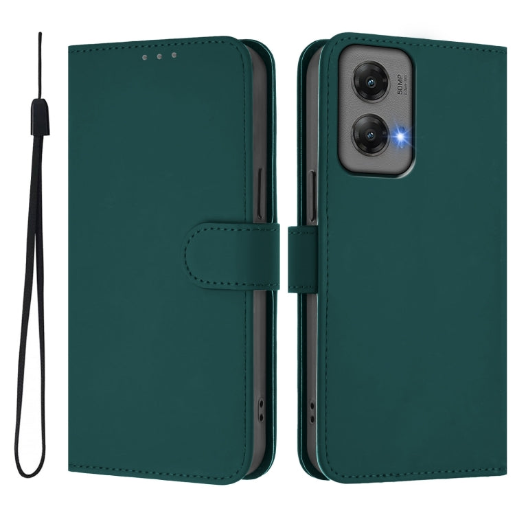 For Motorola Moto G Stylus 5G 2024 Skin Feel Solid Color Leather Phone Case with Lanyard(Dark Green) - Motorola Cases by buy2fix | Online Shopping UK | buy2fix