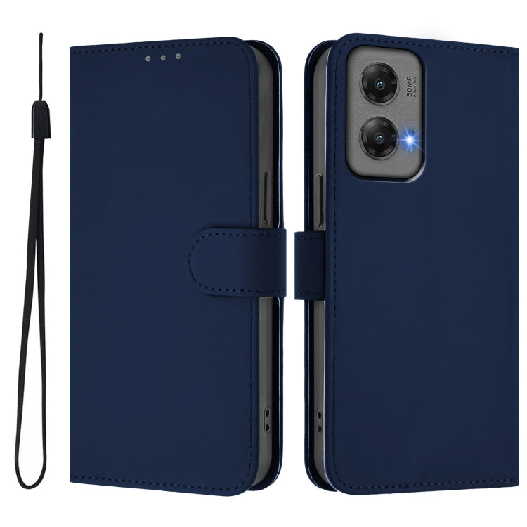 For Motorola Moto G Stylus 5G 2024 Skin Feel Solid Color Leather Phone Case with Lanyard(Navy Blue) - Motorola Cases by buy2fix | Online Shopping UK | buy2fix