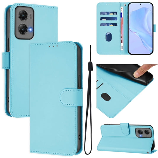 For Motorola Moto G Stylus 5G 2024 Skin Feel Solid Color Leather Phone Case with Lanyard(Sky Blue) - Motorola Cases by buy2fix | Online Shopping UK | buy2fix