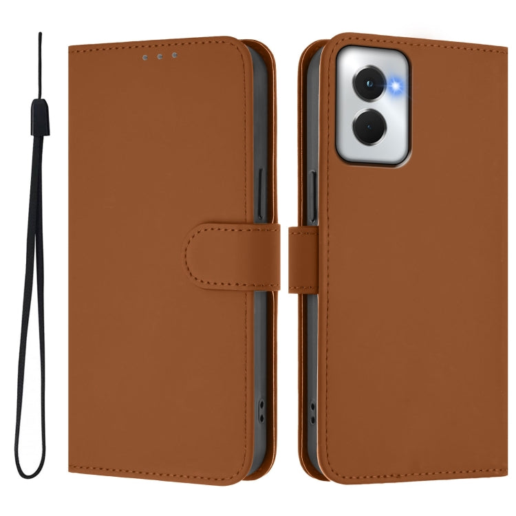 For Motorola Moto G Power 5G 2024 Skin Feel Solid Color Leather Phone Case with Lanyard(Brown) - Motorola Cases by buy2fix | Online Shopping UK | buy2fix