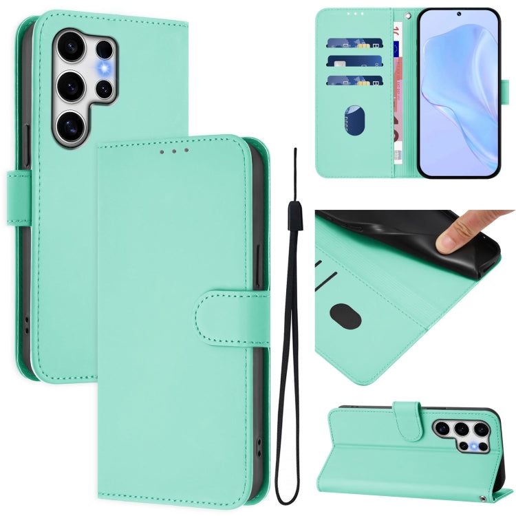 For Samsung Galaxy S25 Ultra 5G Skin Feel Solid Color Leather Phone Case with Lanyard(Mint Green) - Galaxy S25 Ultra 5G Cases by buy2fix | Online Shopping UK | buy2fix