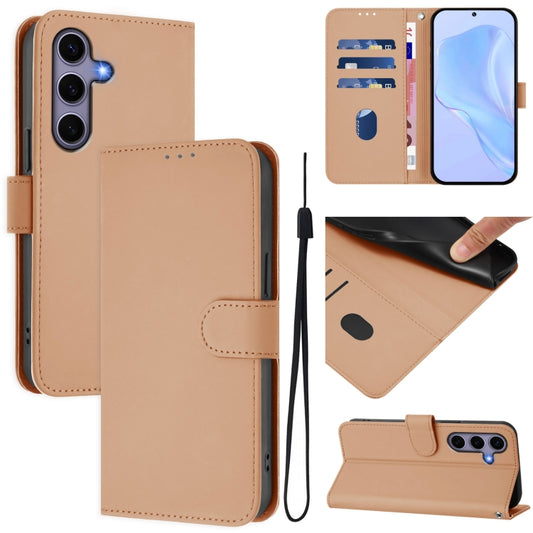 For Samsung Galaxy S25 5G Skin Feel Solid Color Leather Phone Case with Lanyard(Nude) - Galaxy S25 5G Cases by buy2fix | Online Shopping UK | buy2fix