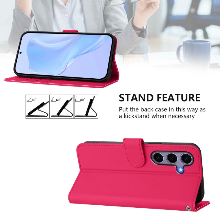 For Samsung Galaxy S25 5G Skin Feel Solid Color Leather Phone Case with Lanyard(Rose Red) - Galaxy S25 5G Cases by buy2fix | Online Shopping UK | buy2fix