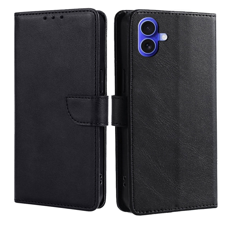 For iPhone 16 Calf Texture Buckle Flip Leather Phone Case(Black) - iPhone 16 Cases by buy2fix | Online Shopping UK | buy2fix