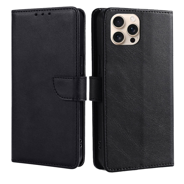 For iPhone 16 Pro Calf Texture Buckle Flip Leather Phone Case(Black) - iPhone 16 Pro Cases by buy2fix | Online Shopping UK | buy2fix