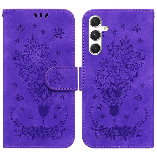 For Samsung Galaxy S25 5G Butterfly Rose Embossed Leather Phone Case(Purple) - Galaxy S25 5G Cases by buy2fix | Online Shopping UK | buy2fix