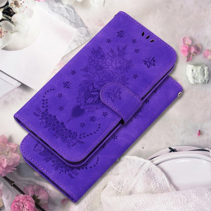 For Samsung Galaxy S25 5G Butterfly Rose Embossed Leather Phone Case(Purple) - Galaxy S25 5G Cases by buy2fix | Online Shopping UK | buy2fix