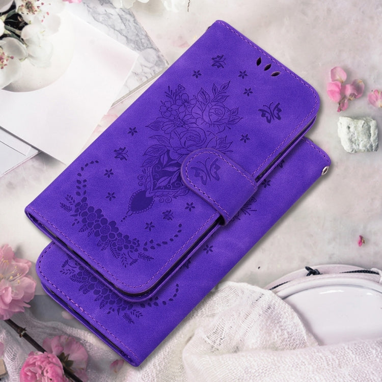 For Samsung Galaxy S25 Ultra 5G Butterfly Rose Embossed Leather Phone Case(Purple) - Galaxy S25 Ultra 5G Cases by buy2fix | Online Shopping UK | buy2fix