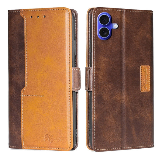 For iPhone 16 Contrast Color Side Buckle Leather Phone Case(Dark Brown + Gold) - iPhone 16 Cases by buy2fix | Online Shopping UK | buy2fix