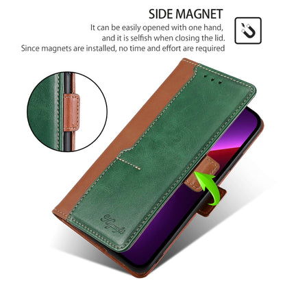 For iPhone 16 Contrast Color Side Buckle Leather Phone Case(Light Brown + Green) - iPhone 16 Cases by buy2fix | Online Shopping UK | buy2fix