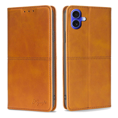 For iPhone 16 Cow Texture Magnetic Leather Phone Case(Light Brown) - iPhone 16 Cases by buy2fix | Online Shopping UK | buy2fix