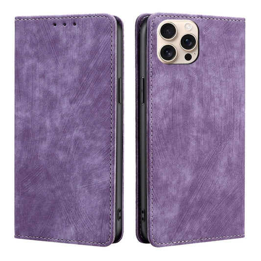 For iPhone 16 Pro RFID Anti-theft Brush Magnetic Leather Phone Case(Purple) - iPhone 16 Pro Cases by buy2fix | Online Shopping UK | buy2fix