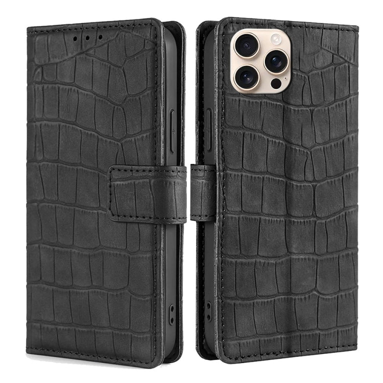 For iPhone 16 Pro Skin Feel Crocodile Magnetic Clasp Leather Phone Case(Black) - iPhone 16 Pro Cases by buy2fix | Online Shopping UK | buy2fix