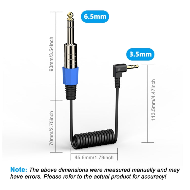 6.5mm to 3.5mm Elbow Guitar Loudspeaker Coiled 6.35mm Audio Cable, Length: 0.5m(Black) - Microphone Audio Cable & Connector by buy2fix | Online Shopping UK | buy2fix