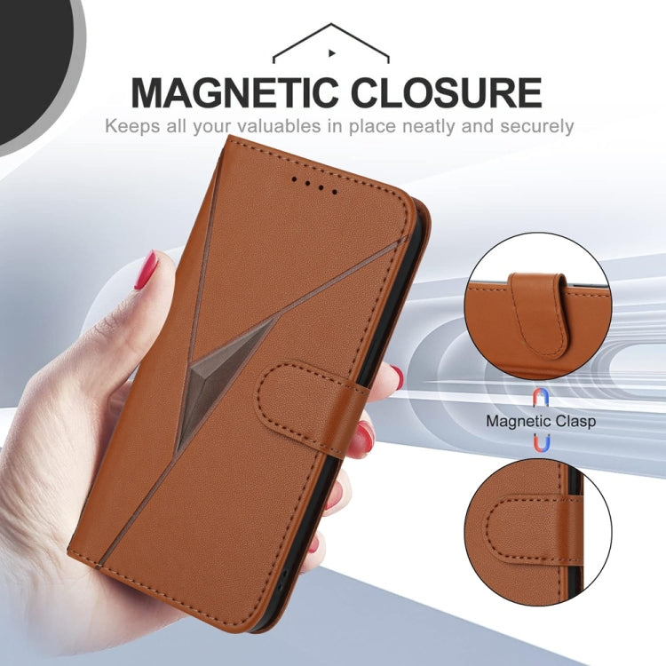 For Samsung Galaxy S25 5G Triangle Pattern Buckle Clasp Leather Phone Case(Brown) - Galaxy S25 5G Cases by buy2fix | Online Shopping UK | buy2fix