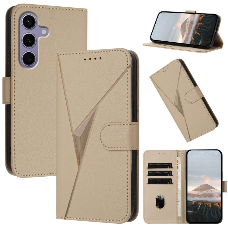 For Samsung Galaxy S25 5G Triangle Pattern Buckle Clasp Leather Phone Case(Gold) - Galaxy S25 5G Cases by buy2fix | Online Shopping UK | buy2fix