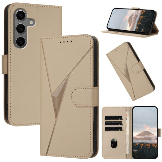 For Samsung Galaxy S25+ 5G Triangle Pattern Buckle Clasp Leather Phone Case(Gold) - Galaxy S25+ 5G Cases by buy2fix | Online Shopping UK | buy2fix