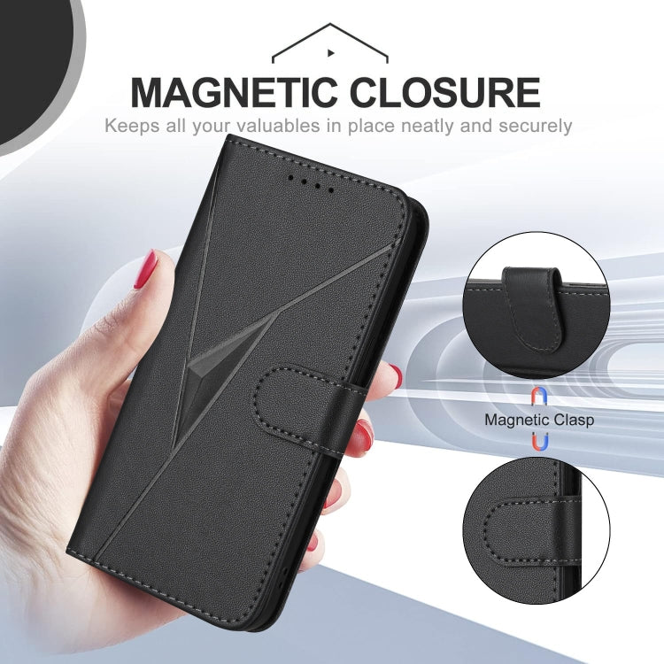 For OnePlus 12 Triangle Pattern Buckle Clasp Leather Phone Case(Black) - OnePlus Cases by buy2fix | Online Shopping UK | buy2fix