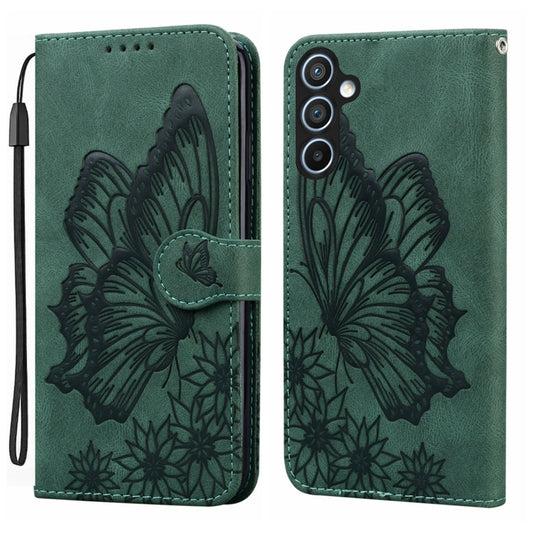 For Samsung Galaxy S25 5G Retro Skin Feel Butterflies Embossing Horizontal Flip Leather Phone Case(Green) - Galaxy S25 5G Cases by buy2fix | Online Shopping UK | buy2fix