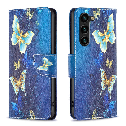 For Samsung Galaxy S25+ 5G Colored Drawing Pattern Leather Phone Case(Gold Butterfly) - Galaxy S25+ 5G Tempered Glass by buy2fix | Online Shopping UK | buy2fix