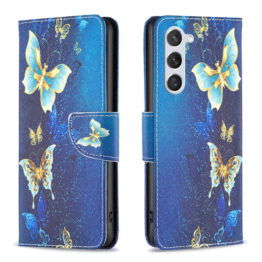 For Samsung Galaxy S25 5G Colored Drawing Pattern Leather Phone Case(Gold Butterfly) - Galaxy S25 5G Cases by buy2fix | Online Shopping UK | buy2fix