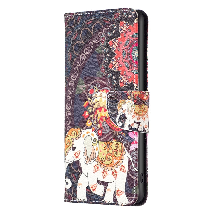 For Samsung Galaxy S25 5G Colored Drawing Pattern Leather Phone Case(Flowers Elephant) - Galaxy S25 5G Cases by buy2fix | Online Shopping UK | buy2fix