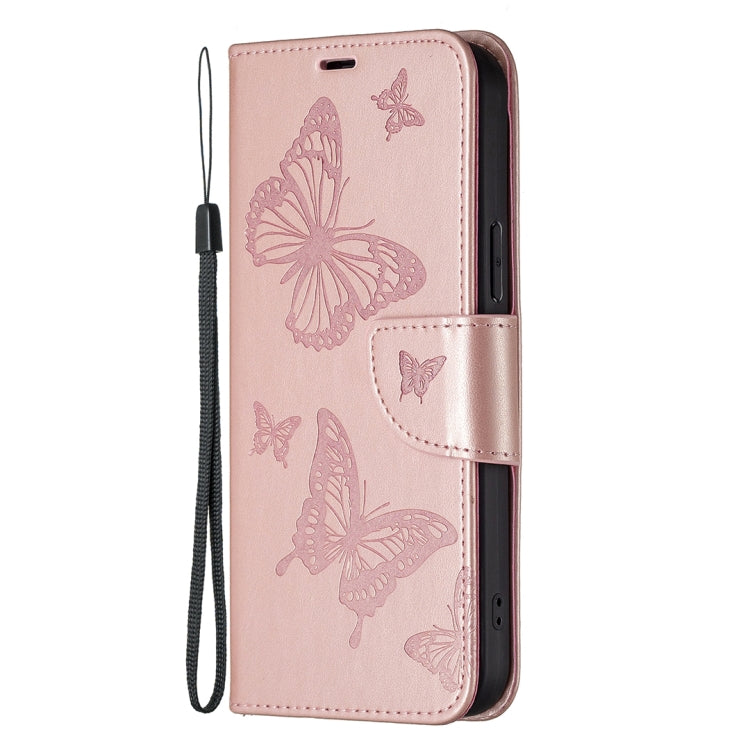 For Samsung Galaxy S25 5G Embossing Two Butterflies Pattern Leather Phone Case(Rose Gold) - Galaxy S25 5G Cases by buy2fix | Online Shopping UK | buy2fix