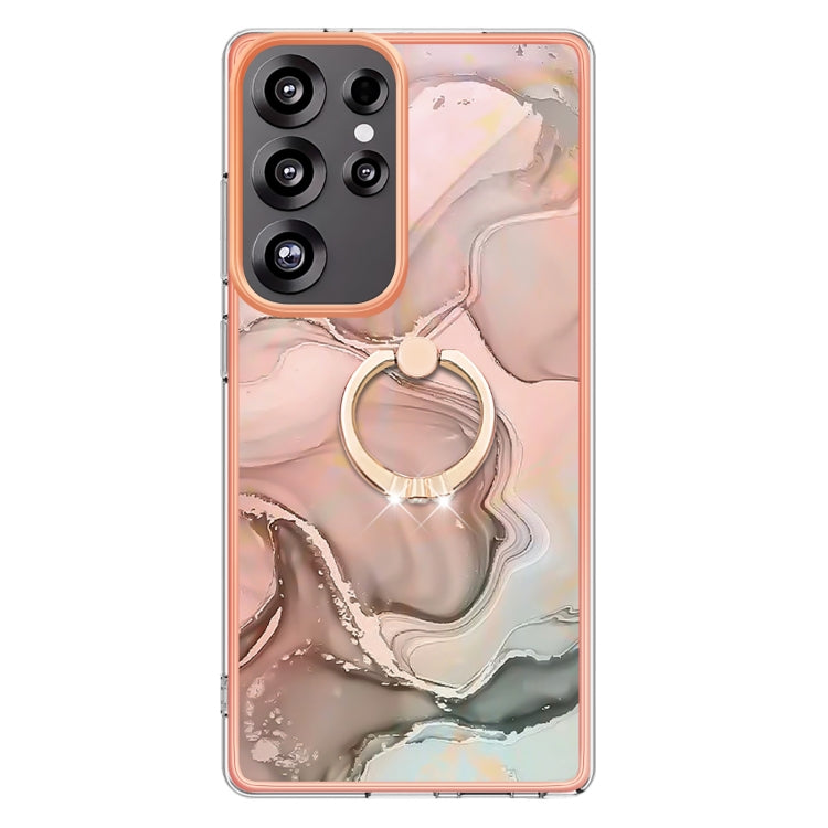 For Samsung Galaxy S25 Ultra 5G Electroplating Marble Dual-side IMD Phone Case with Ring(Rose Gold 015) - Galaxy S25 Ultra 5G Cases by buy2fix | Online Shopping UK | buy2fix