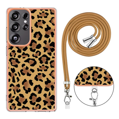 For Samsung Galaxy S25 Ultra 5G Electroplating Dual-side IMD Phone Case with Lanyard(Leopard Print) - Galaxy S25 Ultra 5G Cases by buy2fix | Online Shopping UK | buy2fix