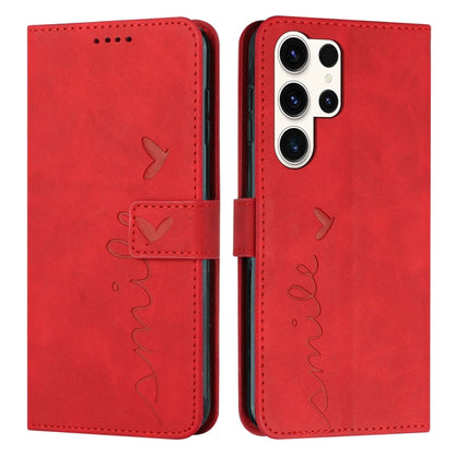 For Samsung Galaxy S25 Ultra 5G Skin Feel Heart Embossed Leather Phone Case with Long Lanyard(Red) - Galaxy S25 Ultra 5G Cases by buy2fix | Online Shopping UK | buy2fix