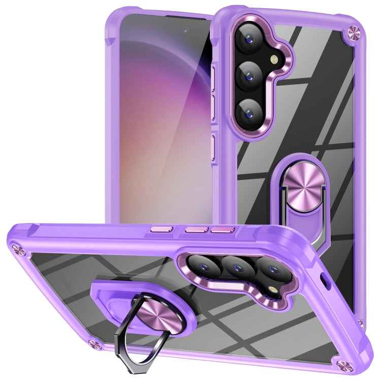 For Samsung Galaxy S25 5G TPU + PC Lens Protection Phone Case with Ring Holder(Purple) - Galaxy S25 5G Cases by buy2fix | Online Shopping UK | buy2fix