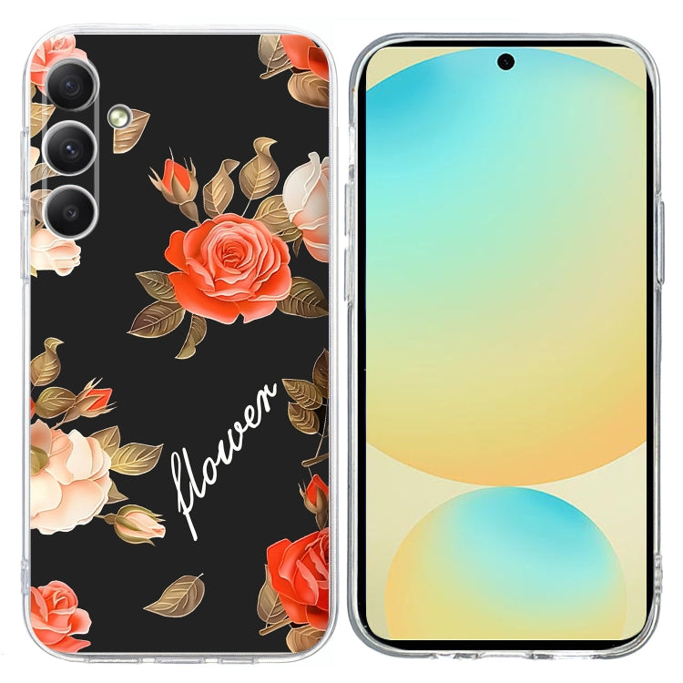 For Samsung Galaxy S25 FE 5G Colorful Painting Pattern TPU Phone Case(Flowers On Black) - Galaxy S25 5G Cases by buy2fix | Online Shopping UK | buy2fix