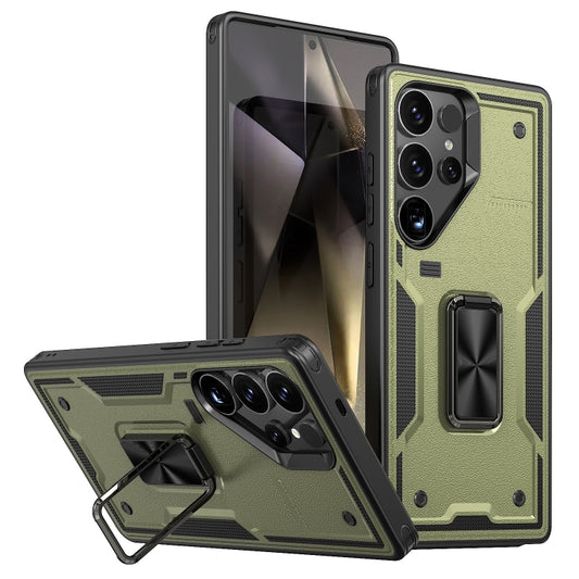 For Samsung Galaxy S25 Ultra 5G Ring Holder PC Hybrid TPU Phone Case(Olive Green) - Galaxy S25 Ultra 5G Cases by buy2fix | Online Shopping UK | buy2fix