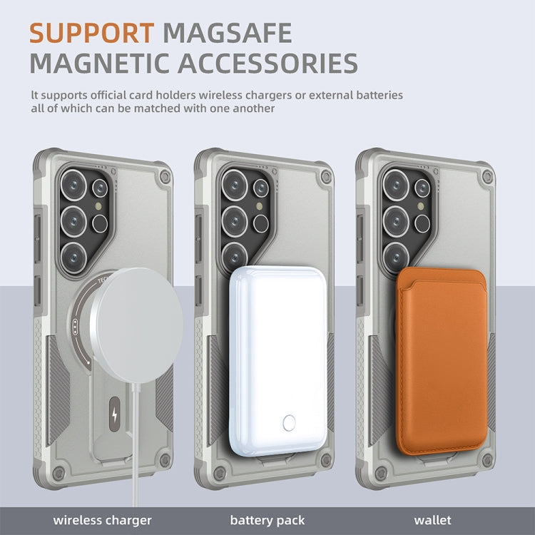 For Samsung Galaxy S25 Ultra 5G Armor MagSafe Holder PC Hybrid TPU Phone Case(Grey) - Galaxy S25 Ultra 5G Cases by buy2fix | Online Shopping UK | buy2fix