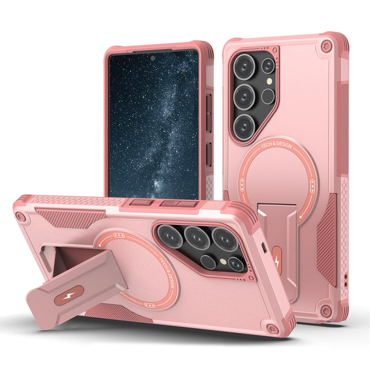 For Samsung Galaxy S25 Ultra 5G Armor MagSafe Holder PC Hybrid TPU Phone Case(Pink) - Galaxy S25 Ultra 5G Cases by buy2fix | Online Shopping UK | buy2fix