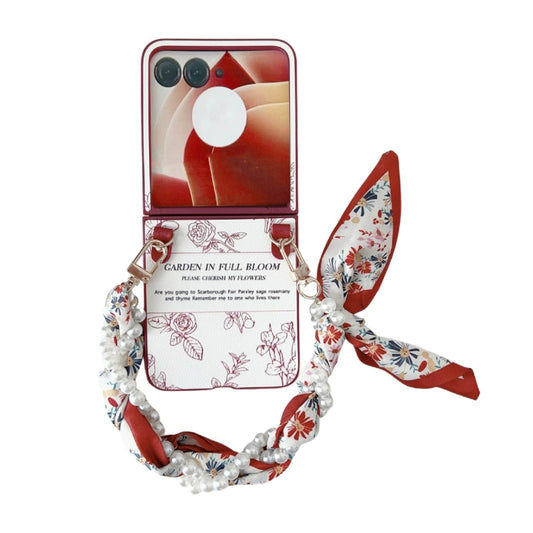 For Motorola Razr 40 Ultra Sketch Flower Pattern Phone Case with Scarf Bracelet(Rose) - Motorola Cases by buy2fix | Online Shopping UK | buy2fix