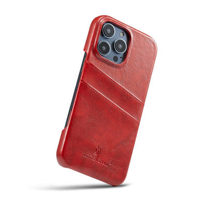 For iPhone 16 Pro Fierre Shann Retro Oil Wax Texture Card Slots PU Leather Phone Case(Red) - iPhone 16 Pro Cases by FIERRE SHANN | Online Shopping UK | buy2fix