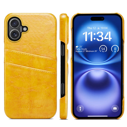 For iPhone 16 Plus Fierre Shann Retro Oil Wax Texture Card Slots PU Leather Phone Case(Yellow) - iPhone 16 Plus Cases by FIERRE SHANN | Online Shopping UK | buy2fix