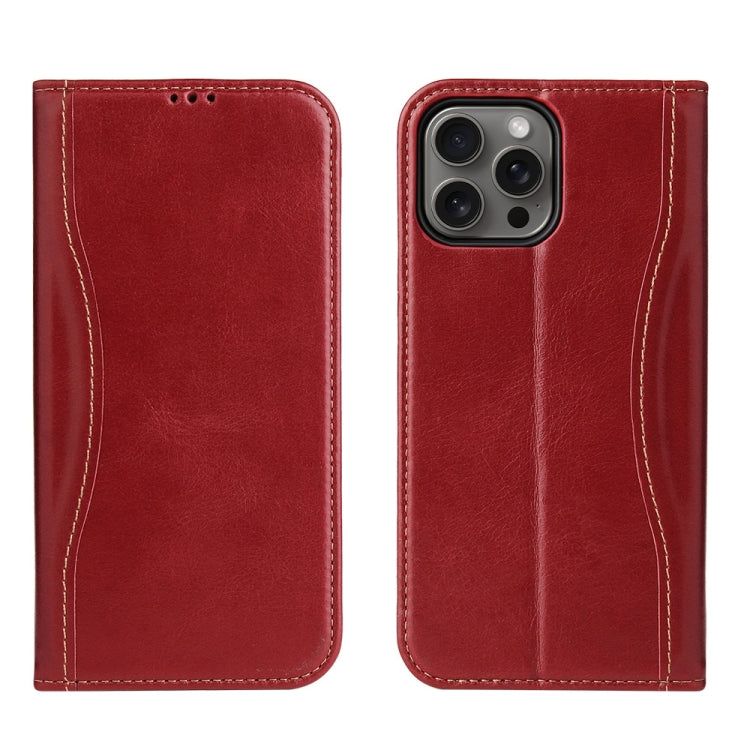 For iPhone 16 Pro Max Fierre Shann Cowhide Leather Flip Leather Phone Case(Red) - iPhone 16 Pro Max Cases by FIERRE SHANN | Online Shopping UK | buy2fix